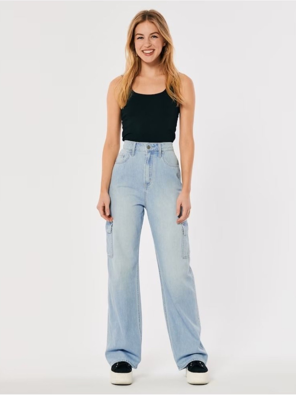 Hollister Light Wash HIGHEST-RISE VINTAGE BAGGY Cargo Jeans